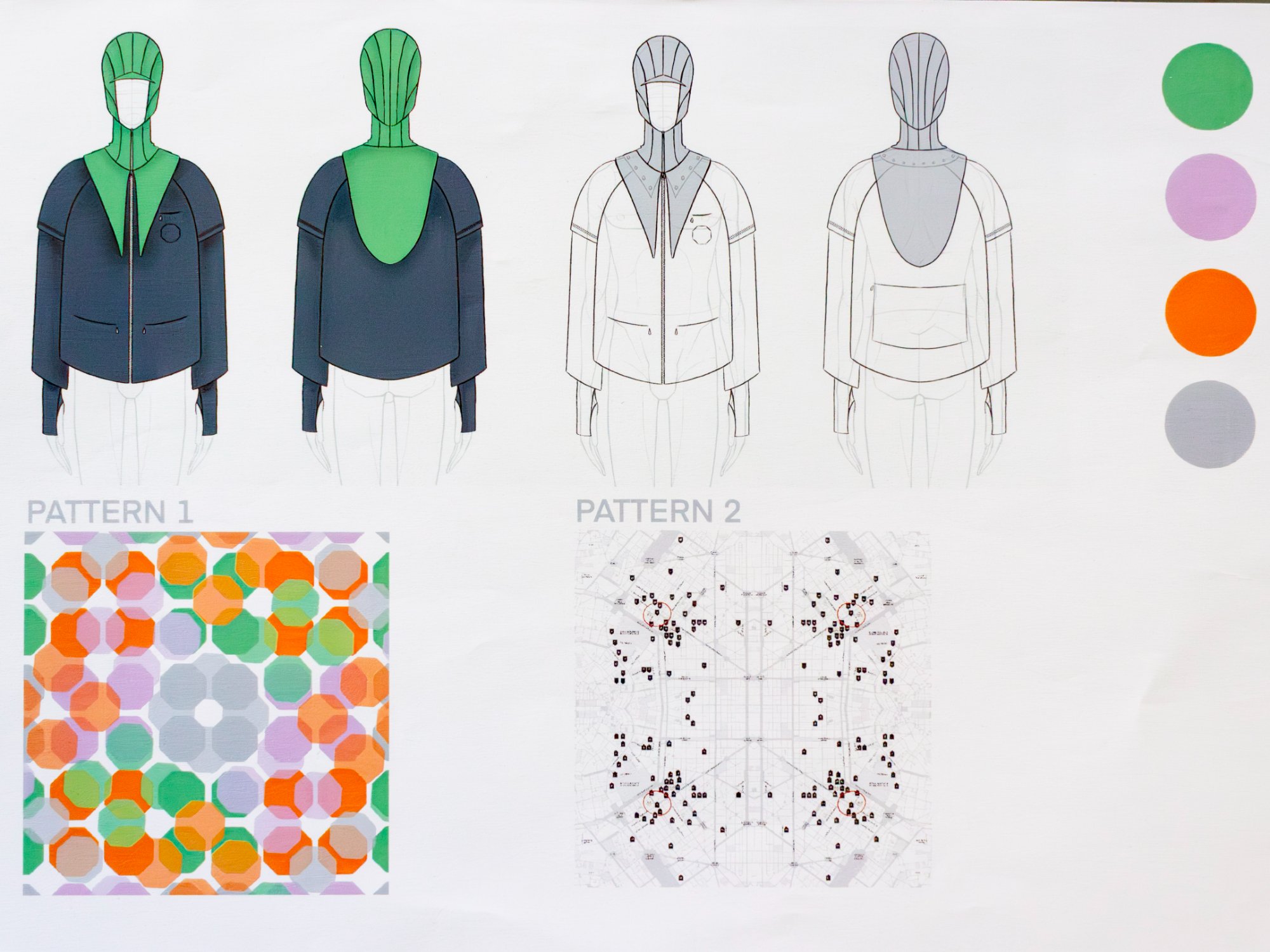 Sketch fronte/retro con pattern e palette