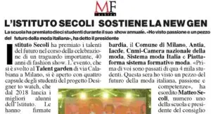 L'ISTITUTO SECOLI SOSTIENE LA NEW GEN