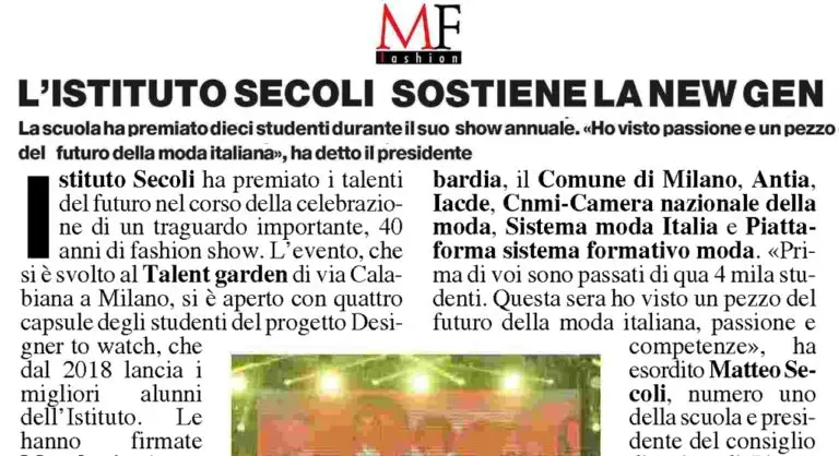 L'ISTITUTO SECOLI SOSTIENE LA NEW GEN